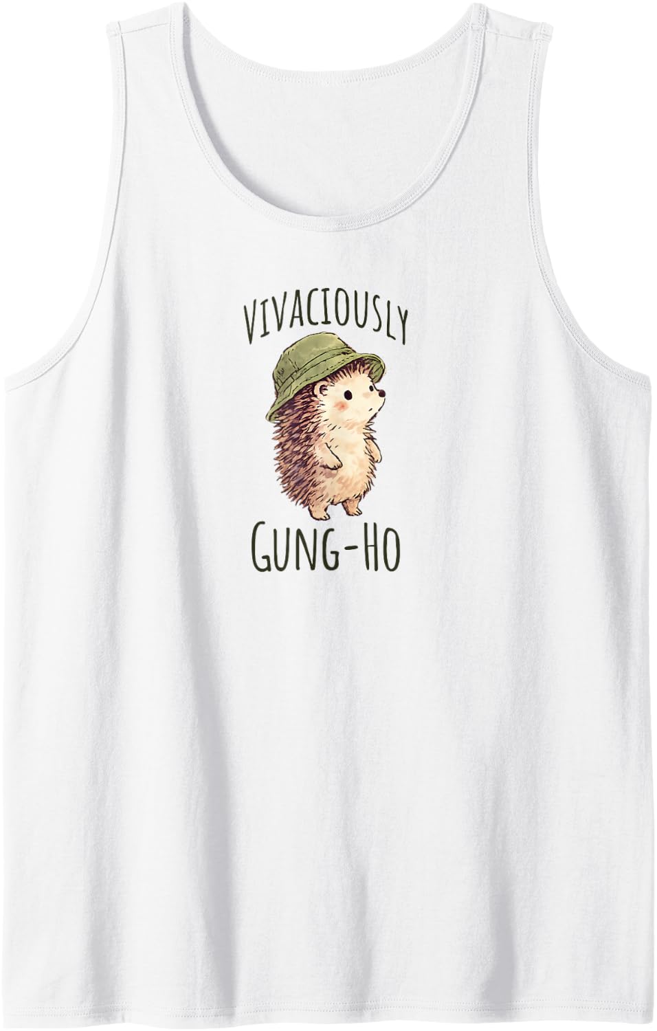 Vivaciously Gung-Ho (but Clearly not) Adorable Hedgehog Sleeveless Tank Top - White