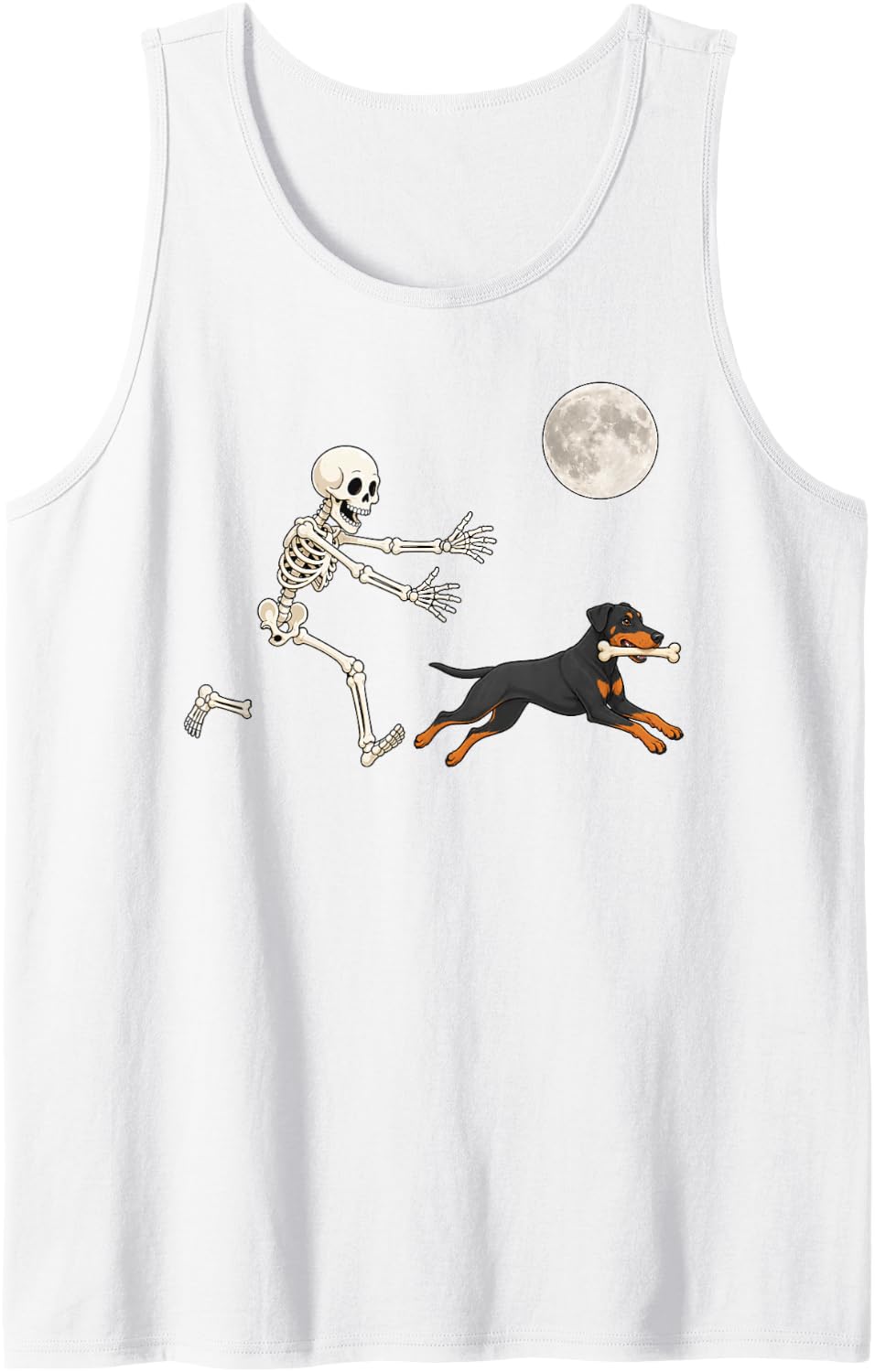 Doberman Pinscher Running Skeleton Retro Halloween Dog Sleeveless Tank Top - White