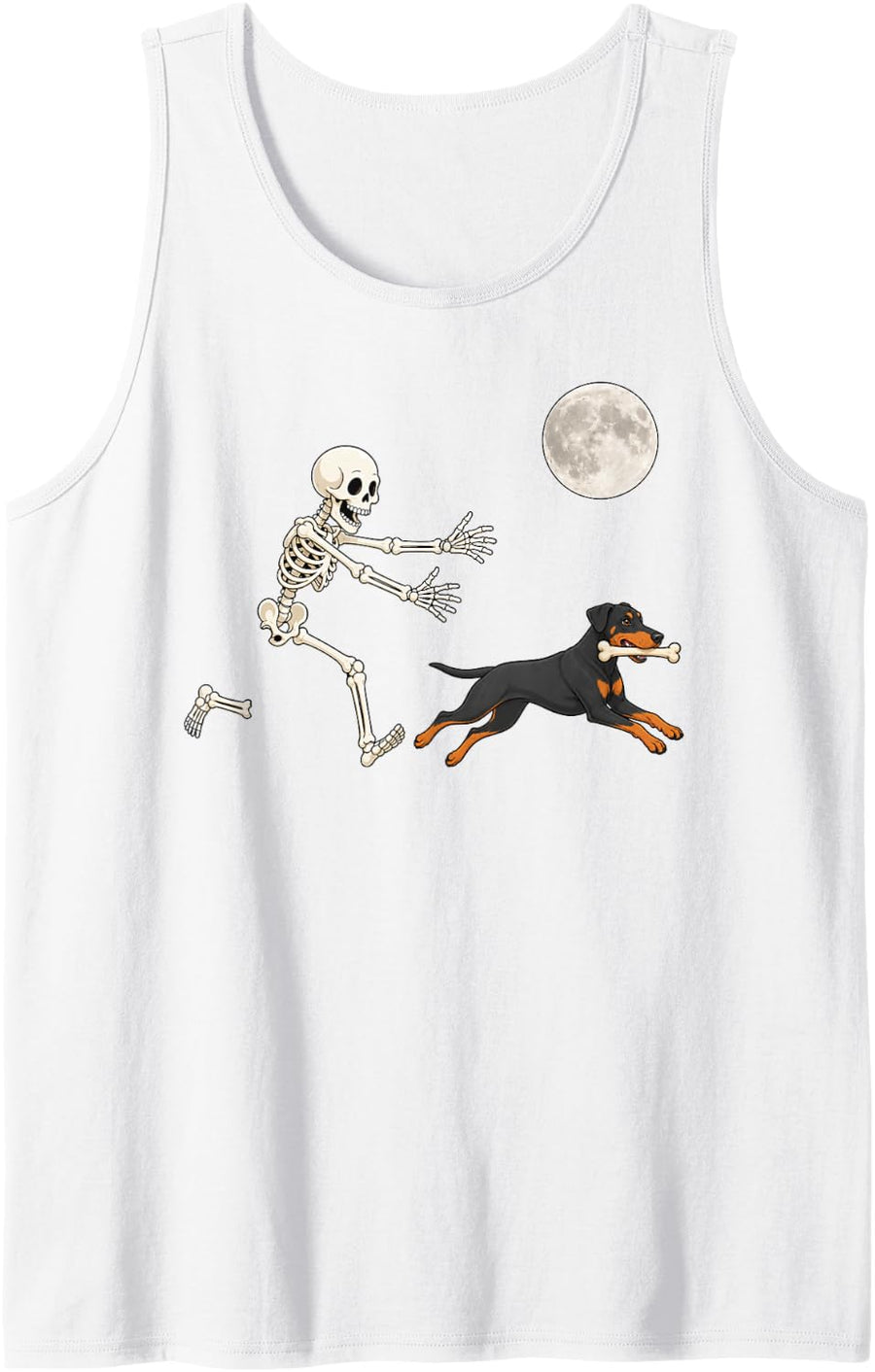Doberman Pinscher Running Skeleton Retro Halloween Dog Sleeveless Tank Top - White