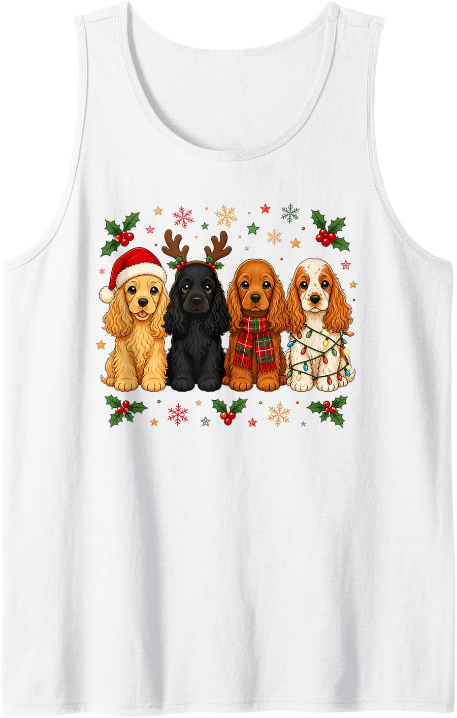 English Cocker Spaniel Christmas Sleeveless Tank Top - White