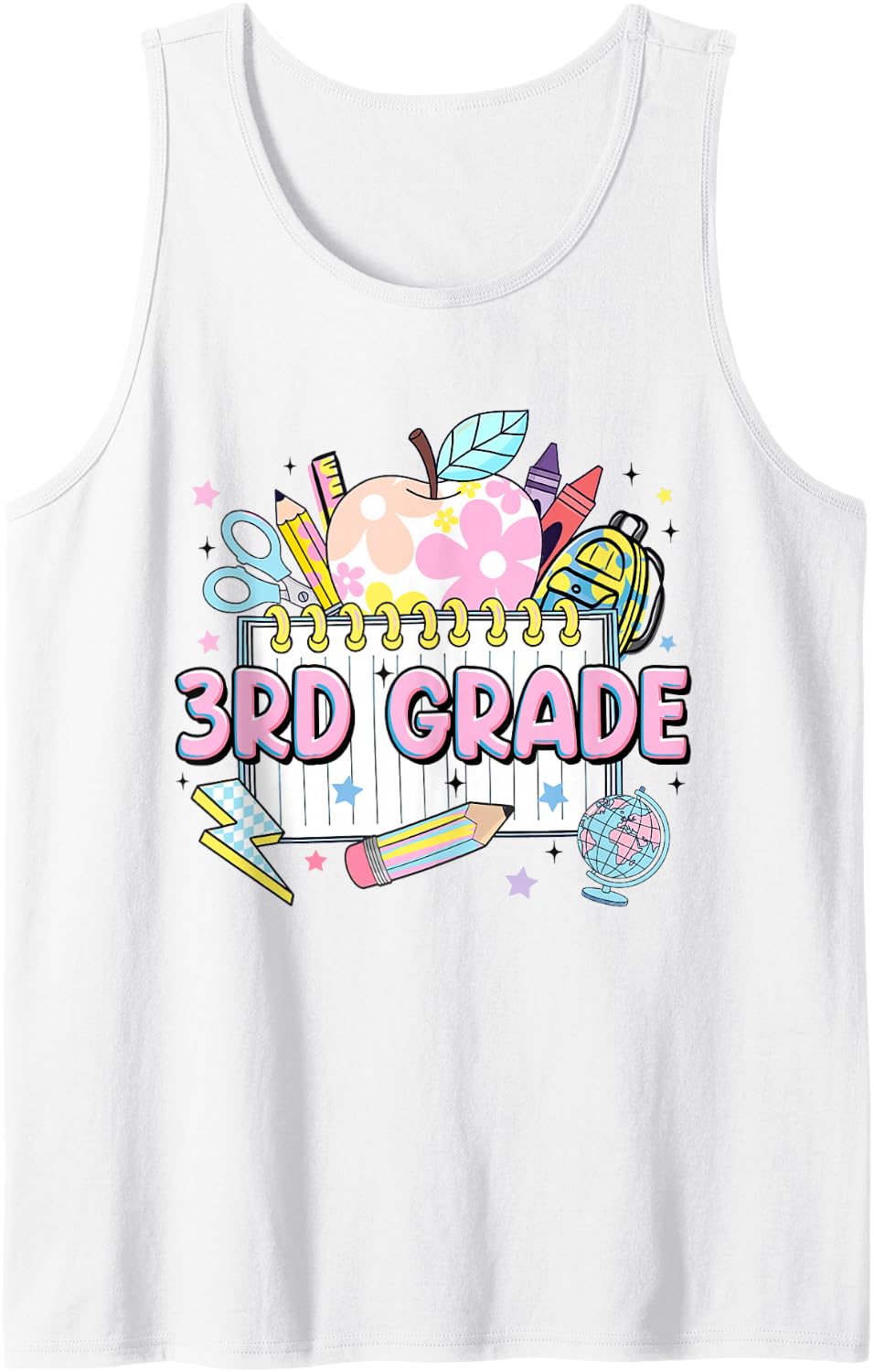 Third Grade Teacher Student Apple 3rd Grade Team Girl Kid Sleeveless Tank Top - White