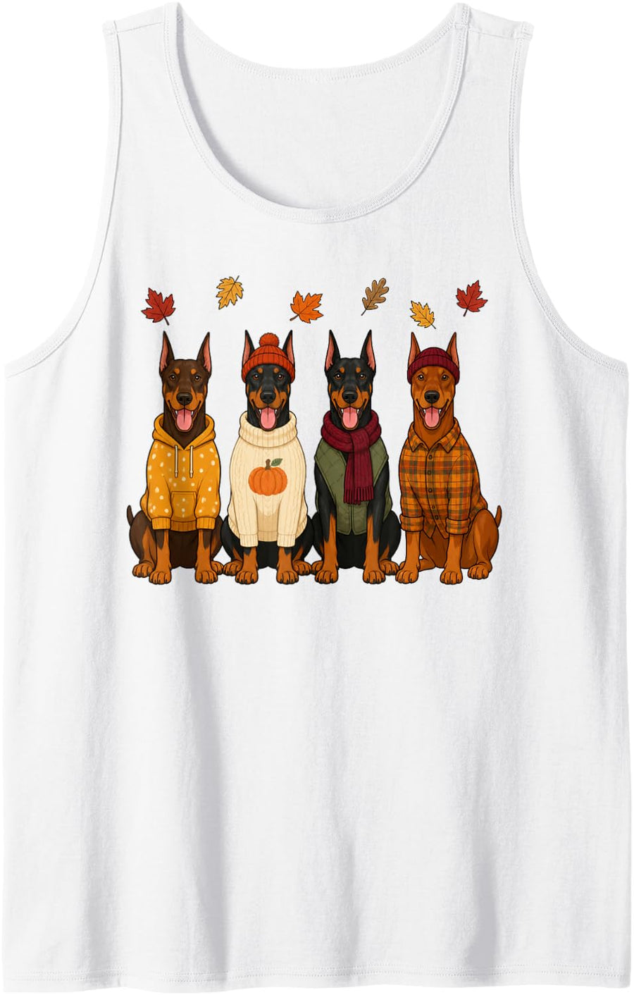 Doberman Pinscher Fall Autumn Season Pumpkin Dobie Dog Sleeveless Tank Top - White