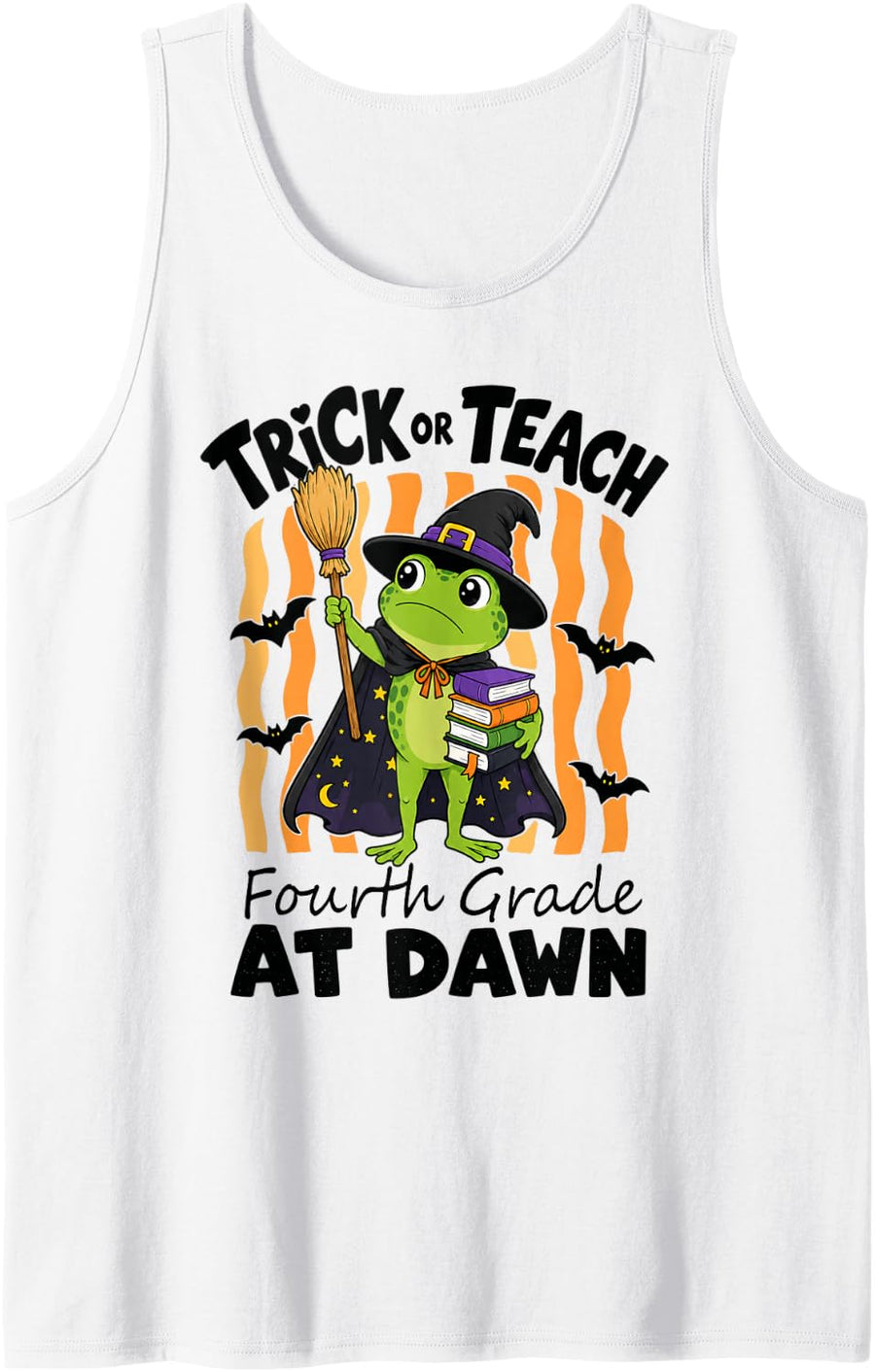 Halloween 4th Grade Teacher Frog Trick Or Teach Spooky Sleeveless Tank Top - White