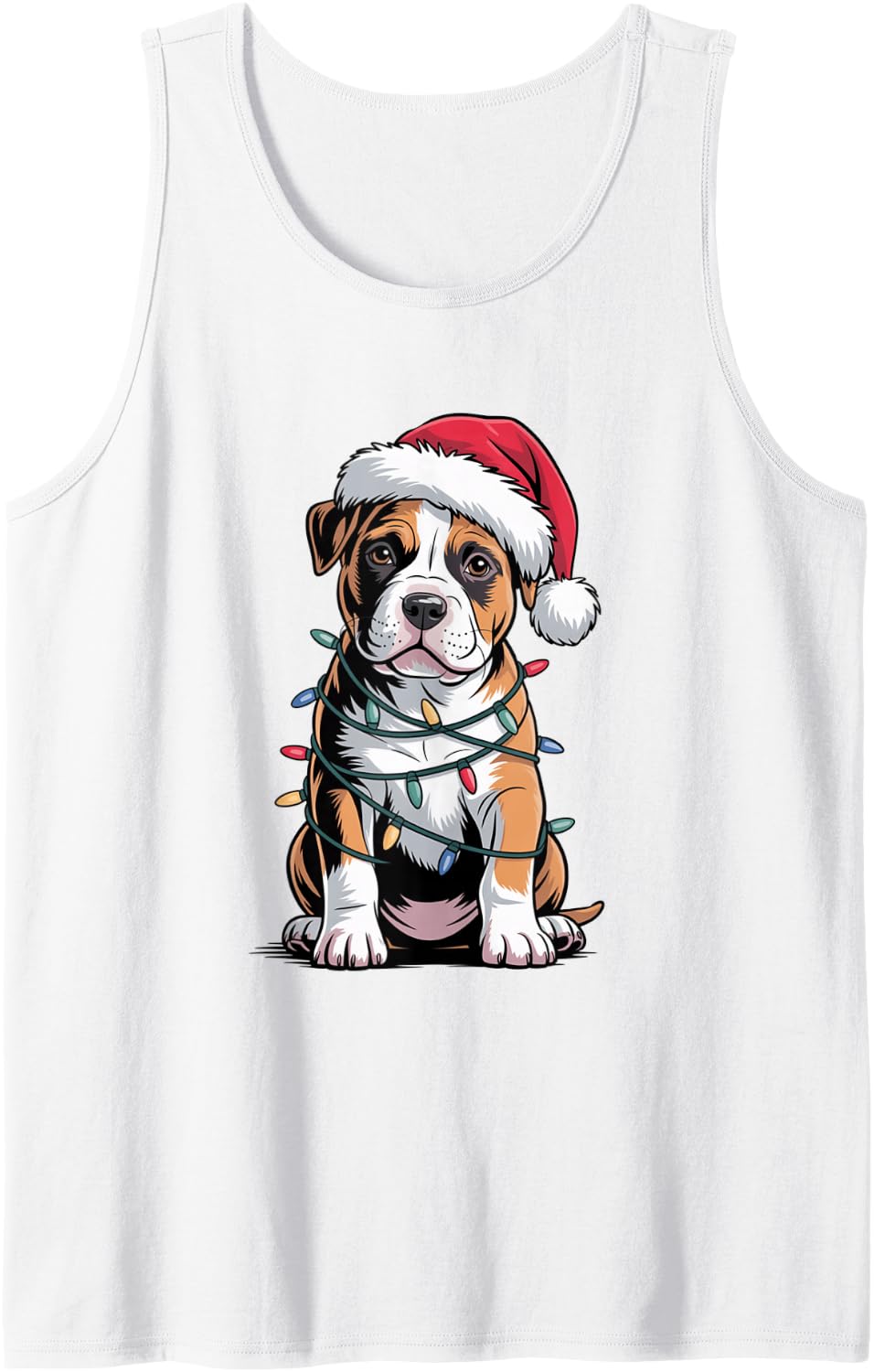 Cute Funny Pitbull Puppy Christmas Lights Dog Mom Dad Lover Sleeveless Tank Top - White