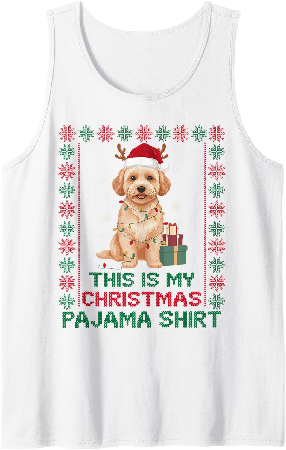 Cute Funny Cavachon Christmas Pajama Santa Dog Mom Dad Lover Sleeveless Tank Top - White