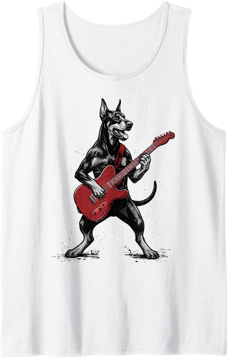 Doberman Playing Guitar Sleeveless Tank Top - White