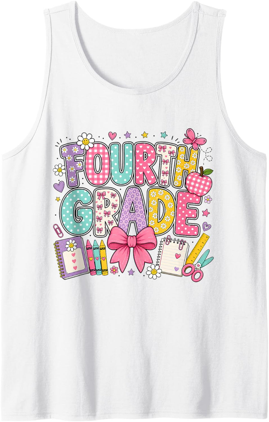 Fourth Grade Boy Girl Teacher Back to School 4th Grade Sleeveless Tank Top - White
