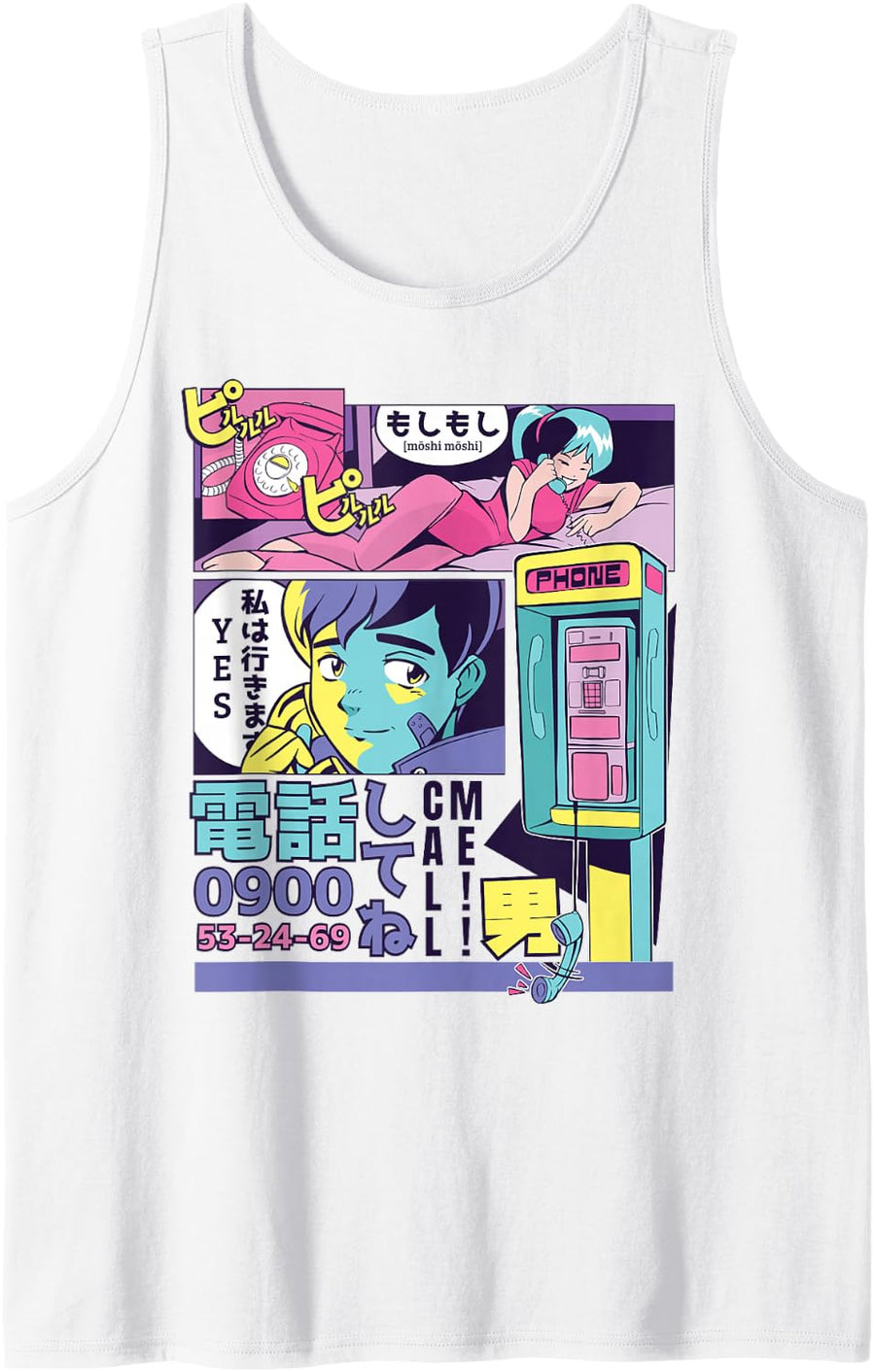 Retro Anime Manga Cyberpunk Comic 80s 90s Japanese City Pop Tank Top - White
