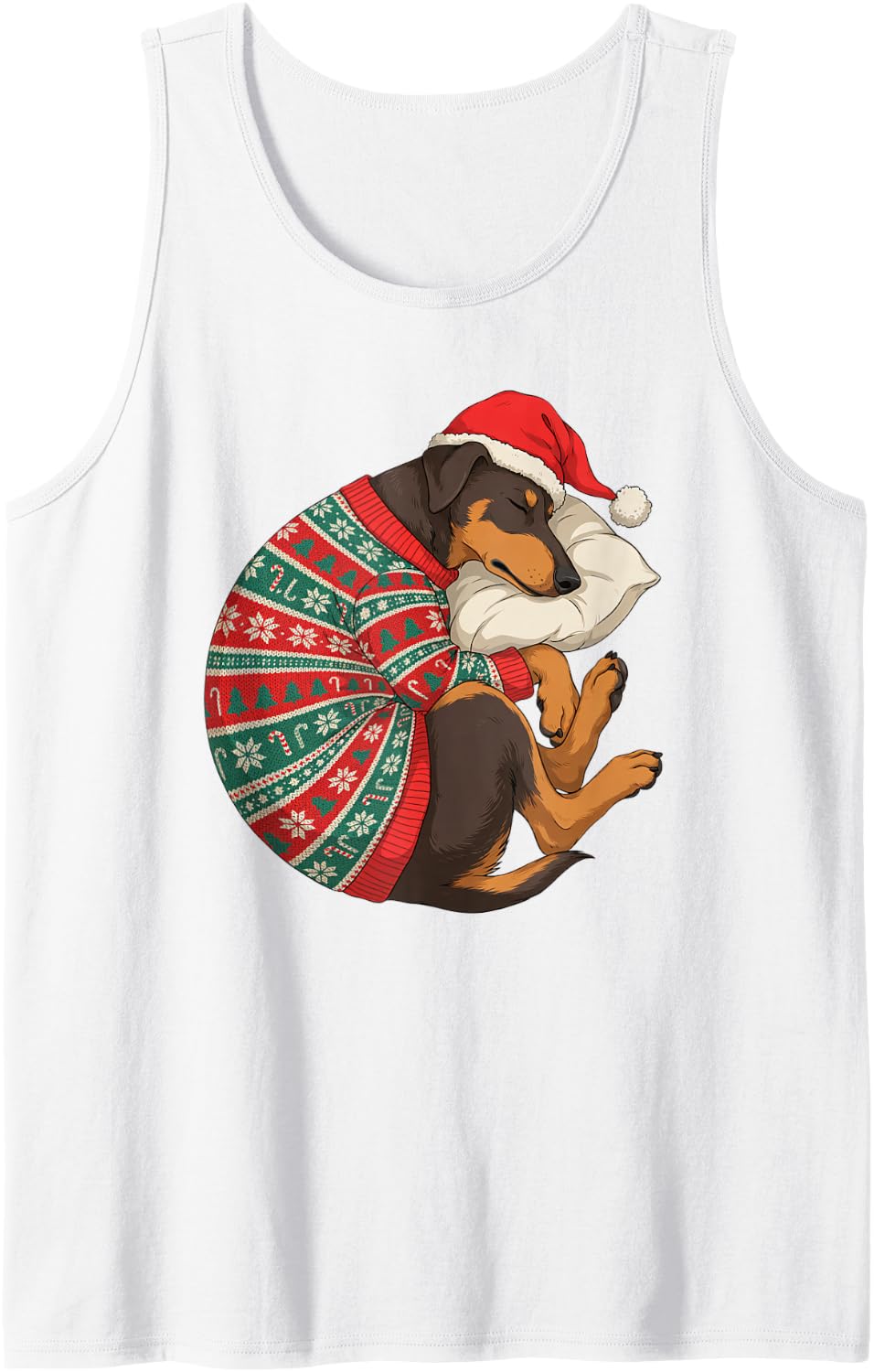 Cozy Sleepy Doberman Christmas Sweater Nap Dog Mom Dad Lover Sleeveless Tank Top - White