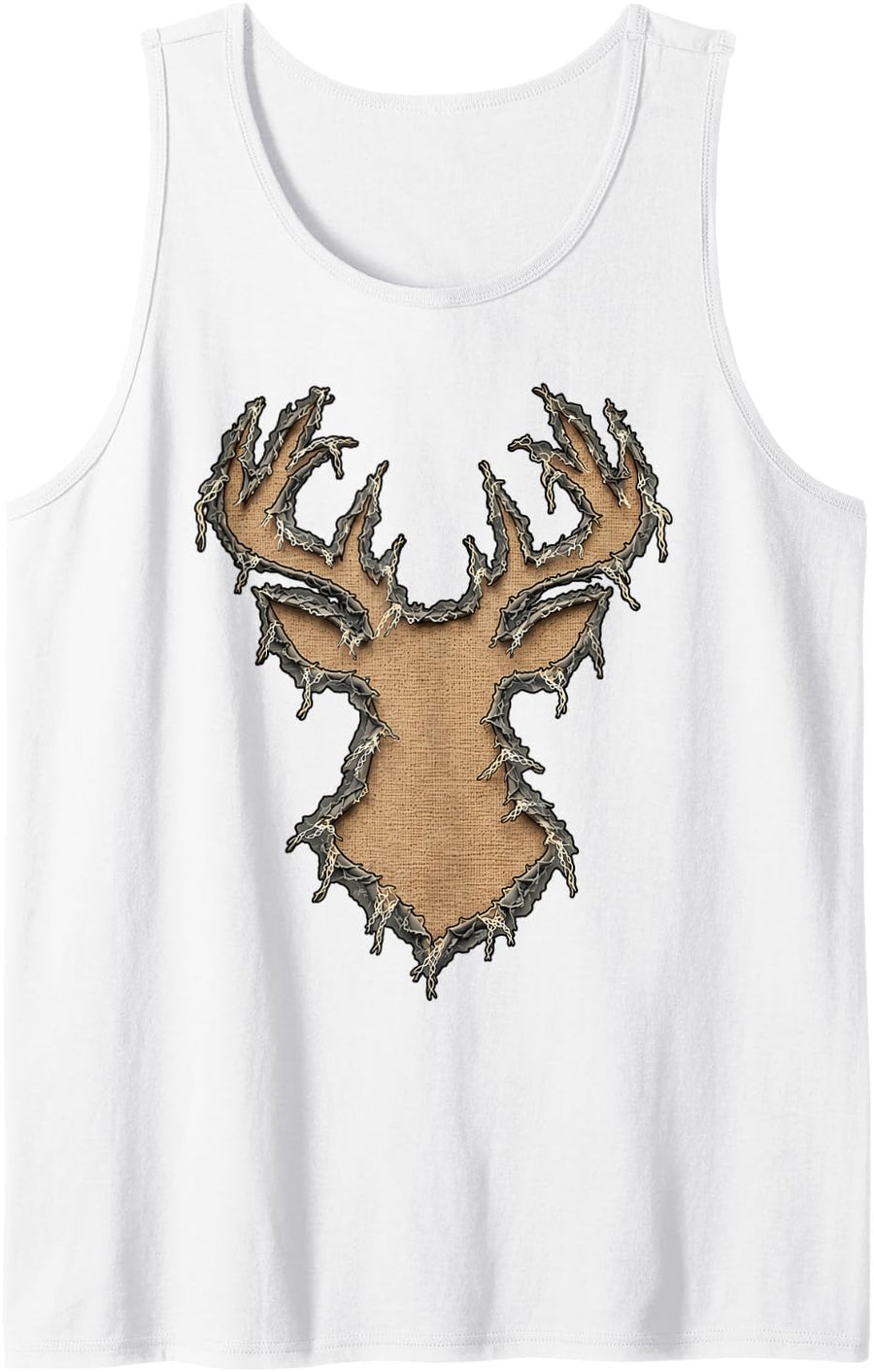 Torn Ripped- Reindeer Christmas Deer Buck Hunting Dark Humor Sleeveless Tank Top - White
