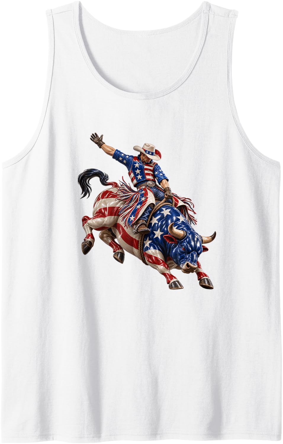 American Rodeo Riding Bull Retro USA Vintage Souvenir USA Sleeveless Tank Top - White