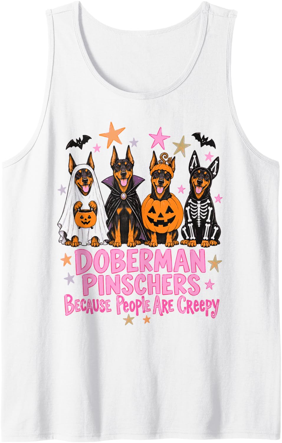 Halloween Doberman Pinschers Because People are Creepy Sleeveless Tank Top - White