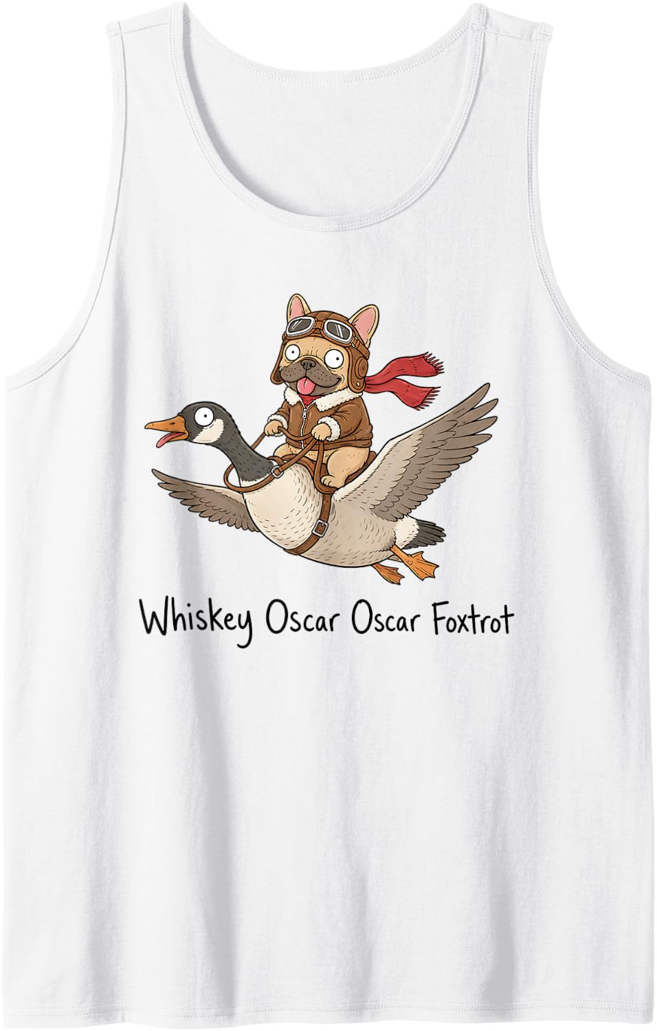 French Bulldog Pilot Whiskey Oscar Oscar Foxtrot Flying Sleeveless Tank Top - White
