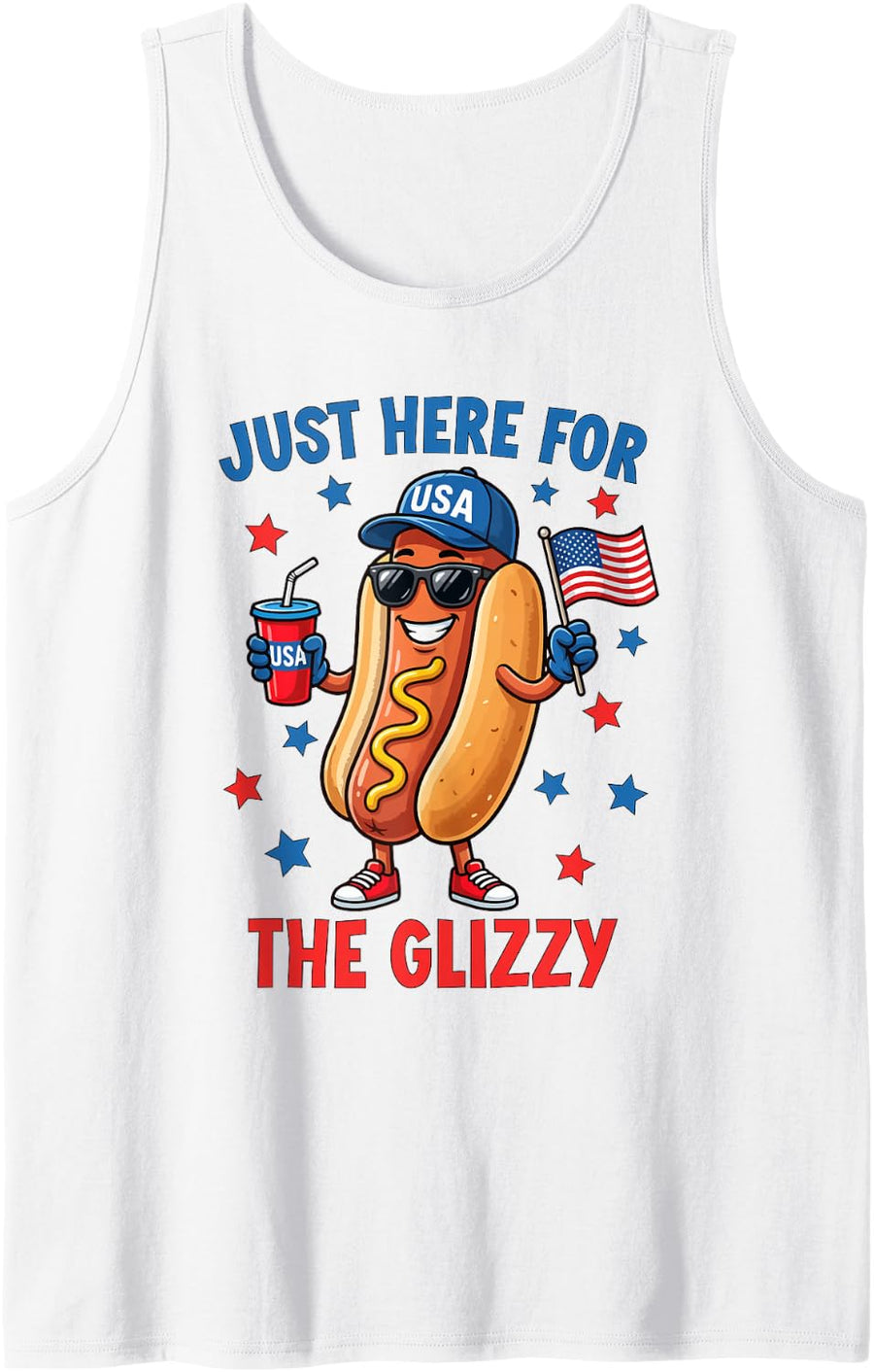 Just Here for The Glizzy Funny Retro 4th of July Hot Dog Tank Top - White