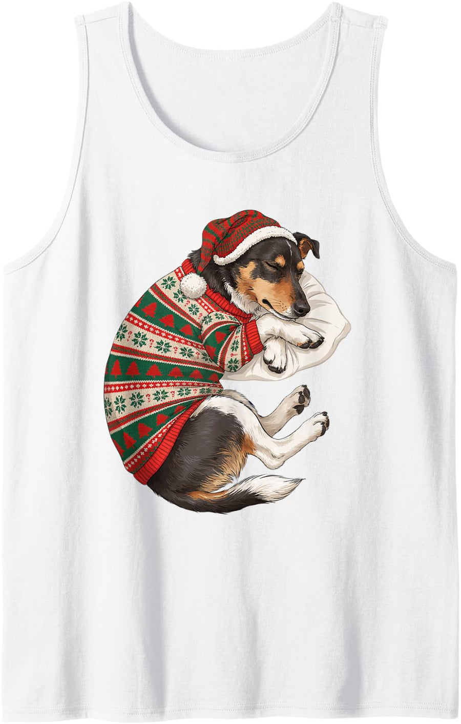 Sleepy Jack Russell Cozy Sweater Santa Hat Dog Mom Dad Lover Sleeveless Tank Top - White