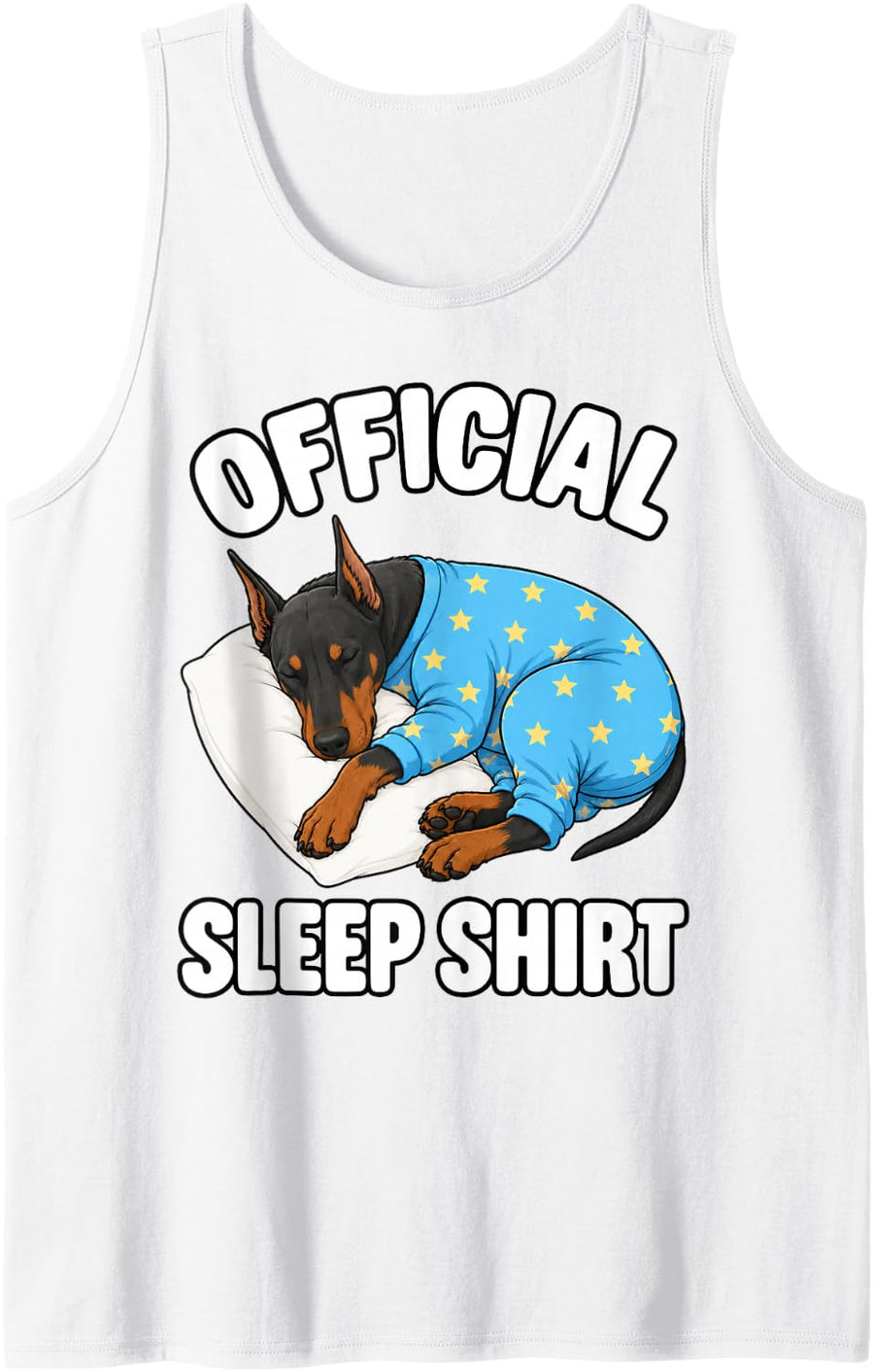 Doberman Sleeping in Pajamas Official Sleepshirt Cute Sleeveless Tank Top - White