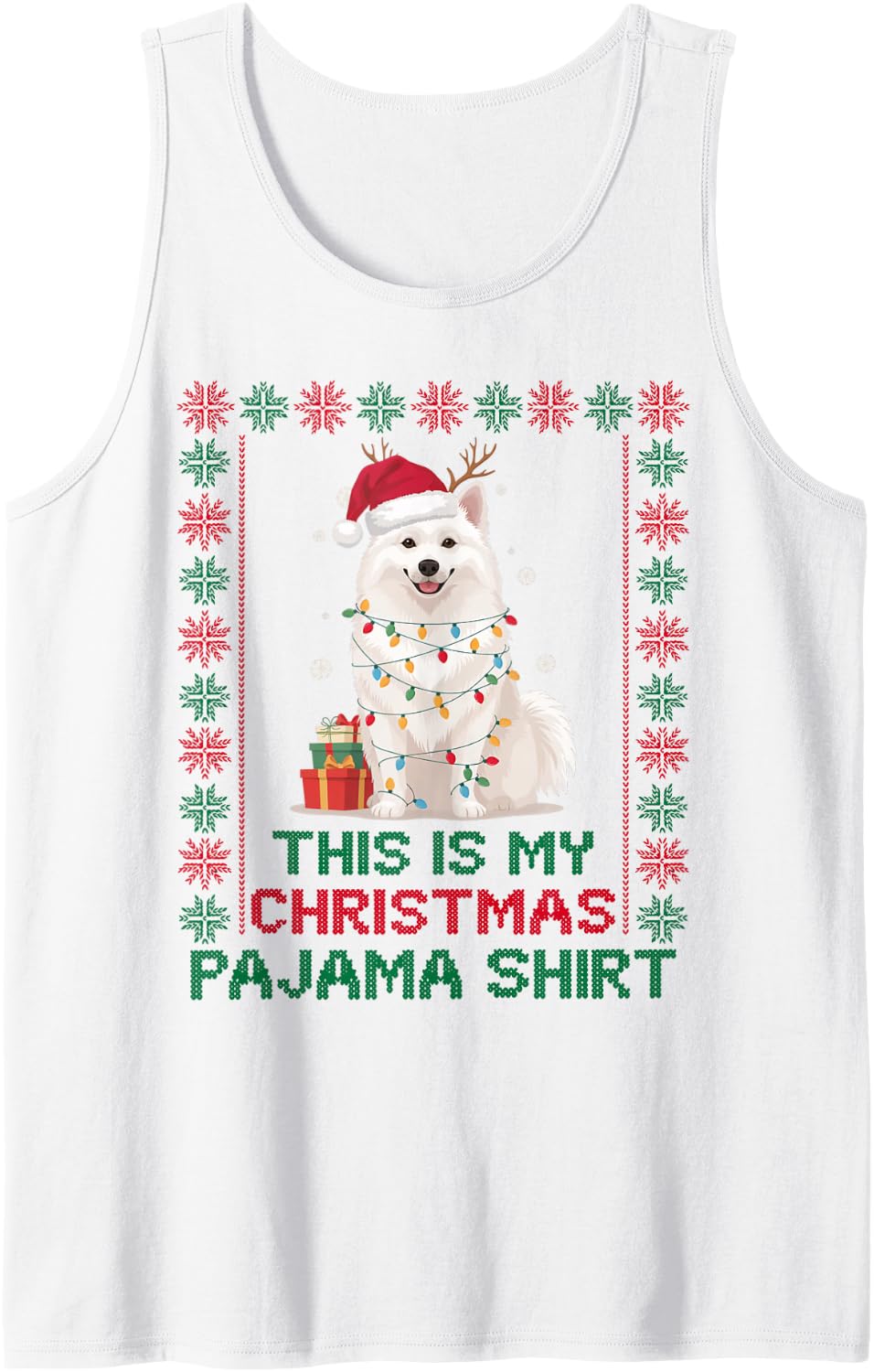 Cute Funny Spitz Christmas Pajama Reindeer Dog Mom Dad Lover Sleeveless Tank Top - White