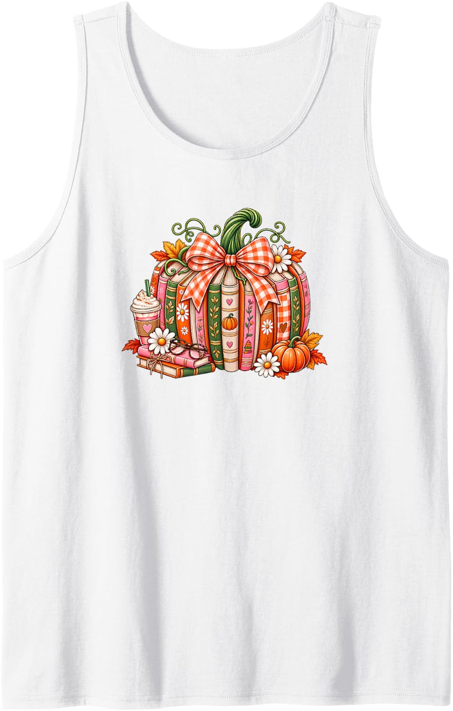 Fall Reading Teachers Pumpkin Book Lovers Daisy Autumn Bows Sleeveless Tank Top - White