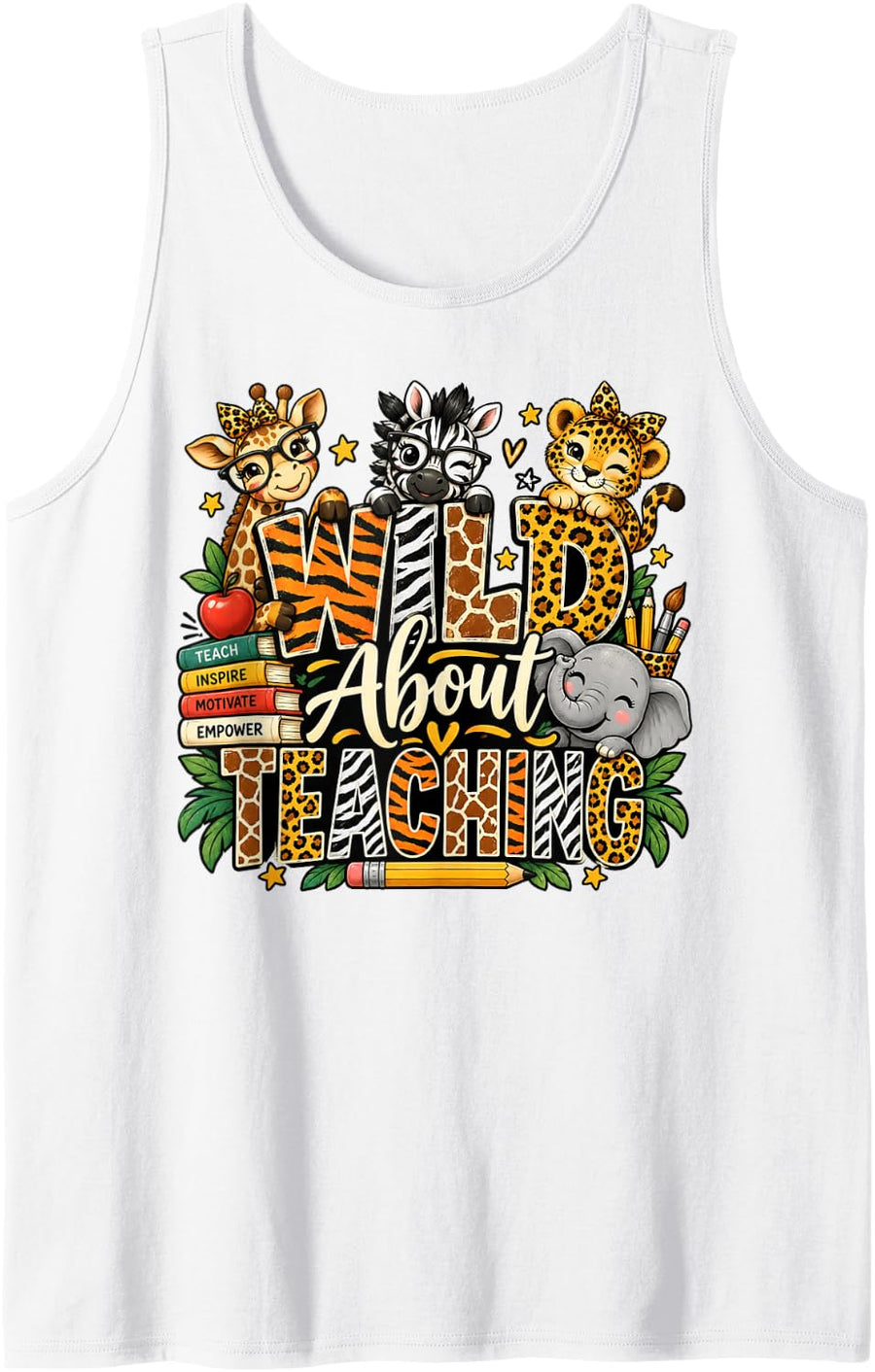 Wild About Fourth Grade Safari Animals Teacher Classroom Sleeveless Tank Top - White