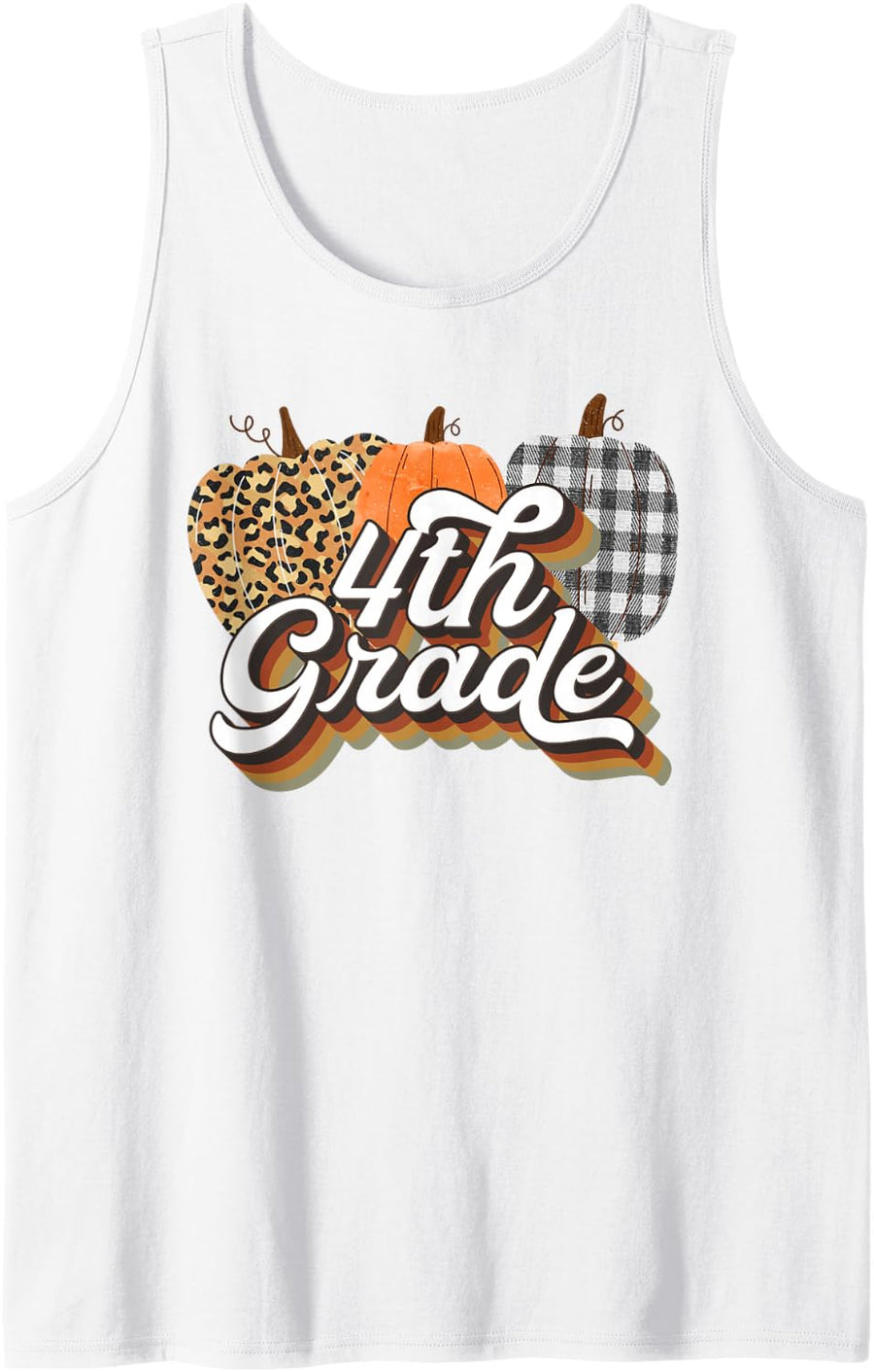Fall Teacher Shirt 4th Grade Teacher Retro Halloween Pumpkin Sleeveless Tank Top - White