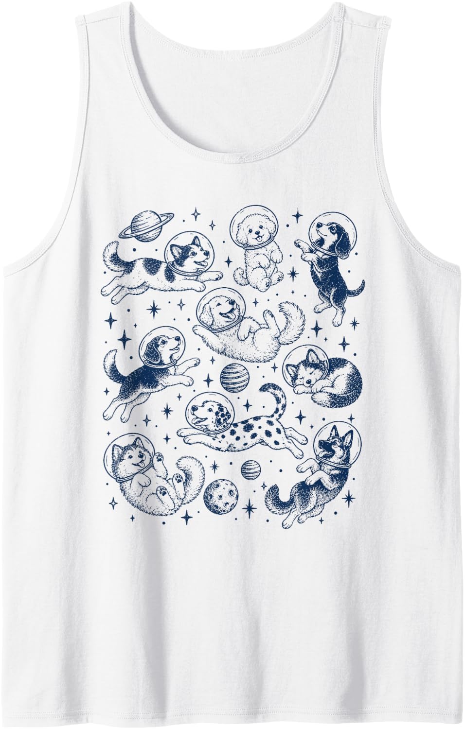 Space Dog Astronaut Galaxy Puppy Cosmic Dog Lover Humor Sleeveless Tank Top - White