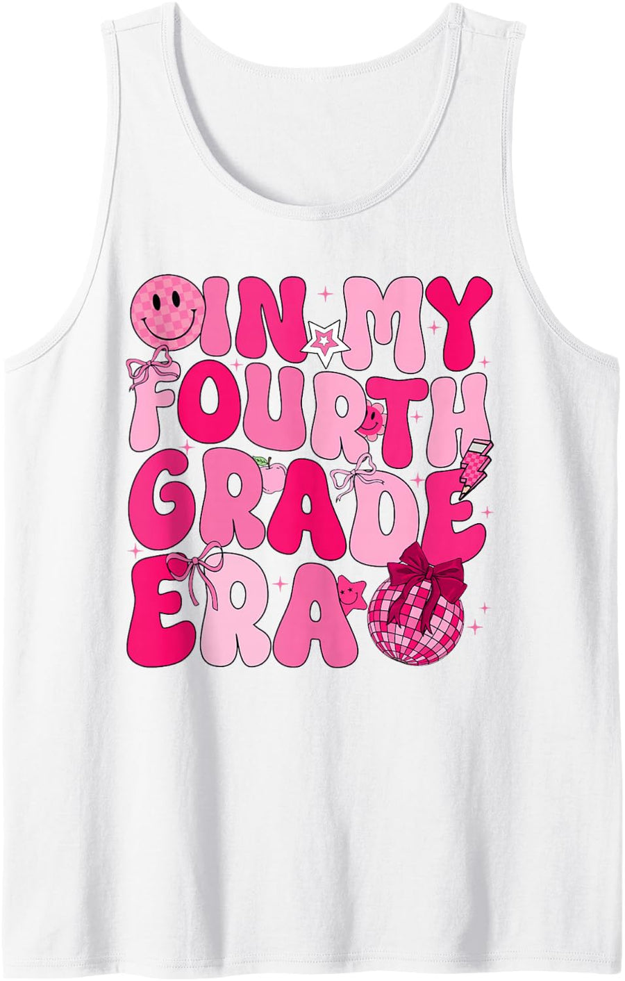 Pink Fourth Grade Era 4th Back to School Grade Teacher Sleeveless Tank Top - White