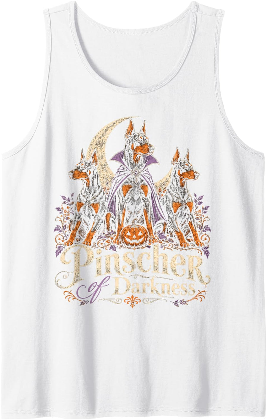 Pinscher of Darkness Doberman Creepy Halloween Dogs Costume Sleeveless Tank Top - White