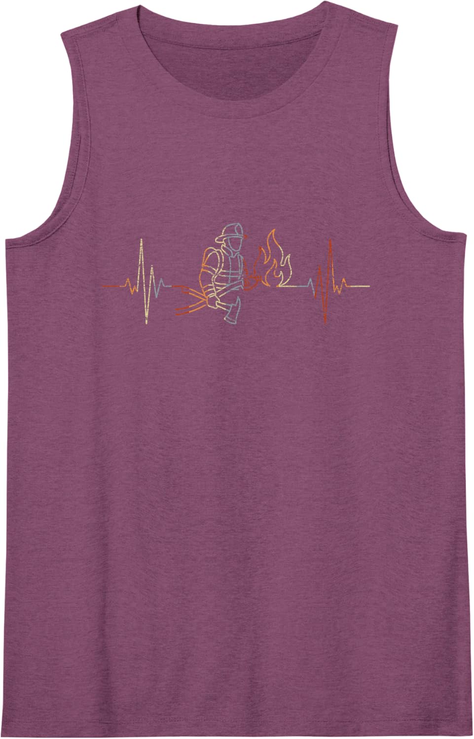 Firefighter Heartbeat Vintage ECG Cardiogram Retro Sleeveless Tank Top - Purple