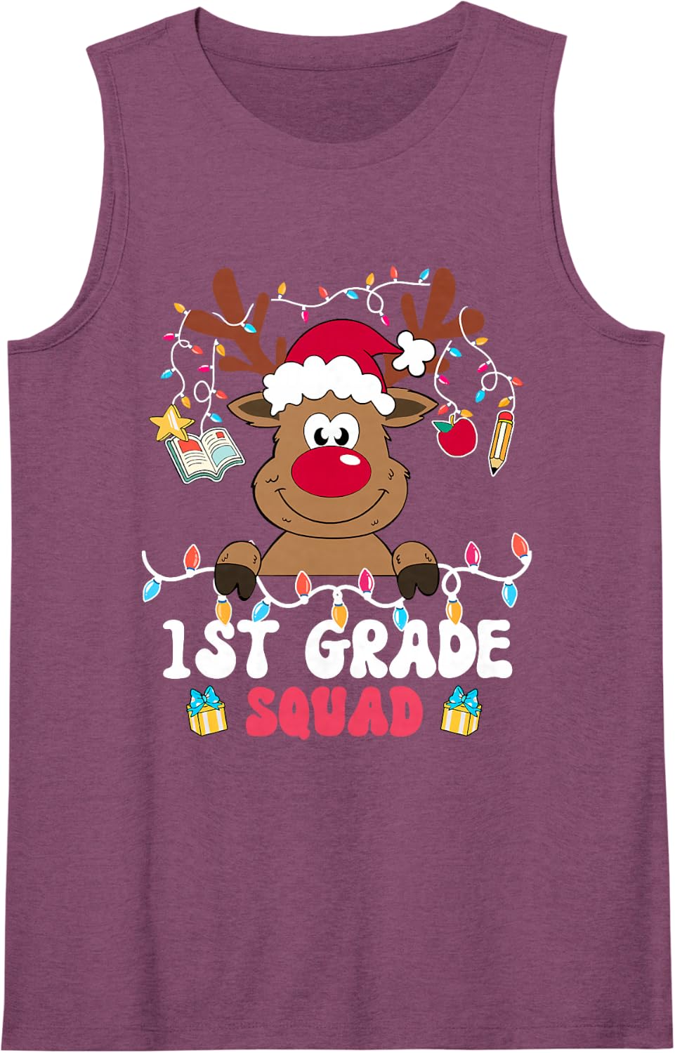 1st Grade Squad Reindeer Christmas First Grade Teacher Xmas Sleeveless Tank Top - Purple