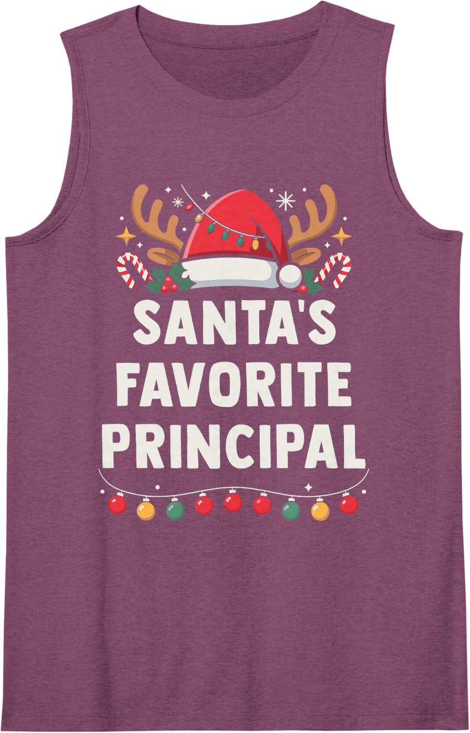 Santa's Favorite Principal Funny Holiday Christmas Pajamas Sleeveless Tank Top - Purple