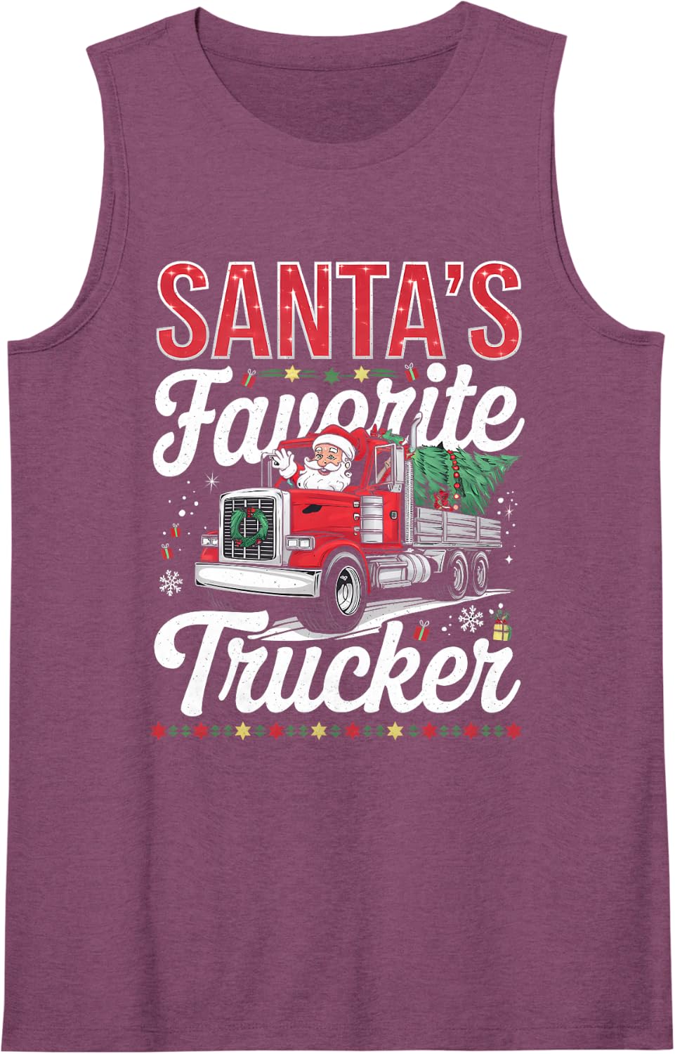 Santa Claus's Favorite Trucker Funny Christmas Truck Driver Sleeveless Tank Top - Purple