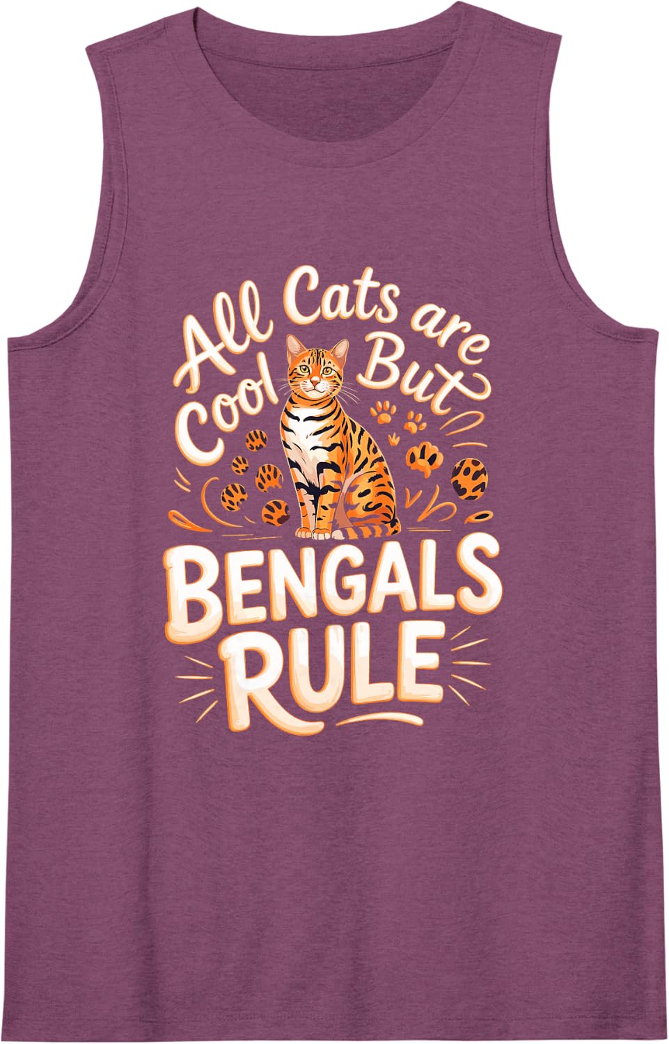 All Cats are Cool But Bengals Rule Sleeveless Tank Top - Purple