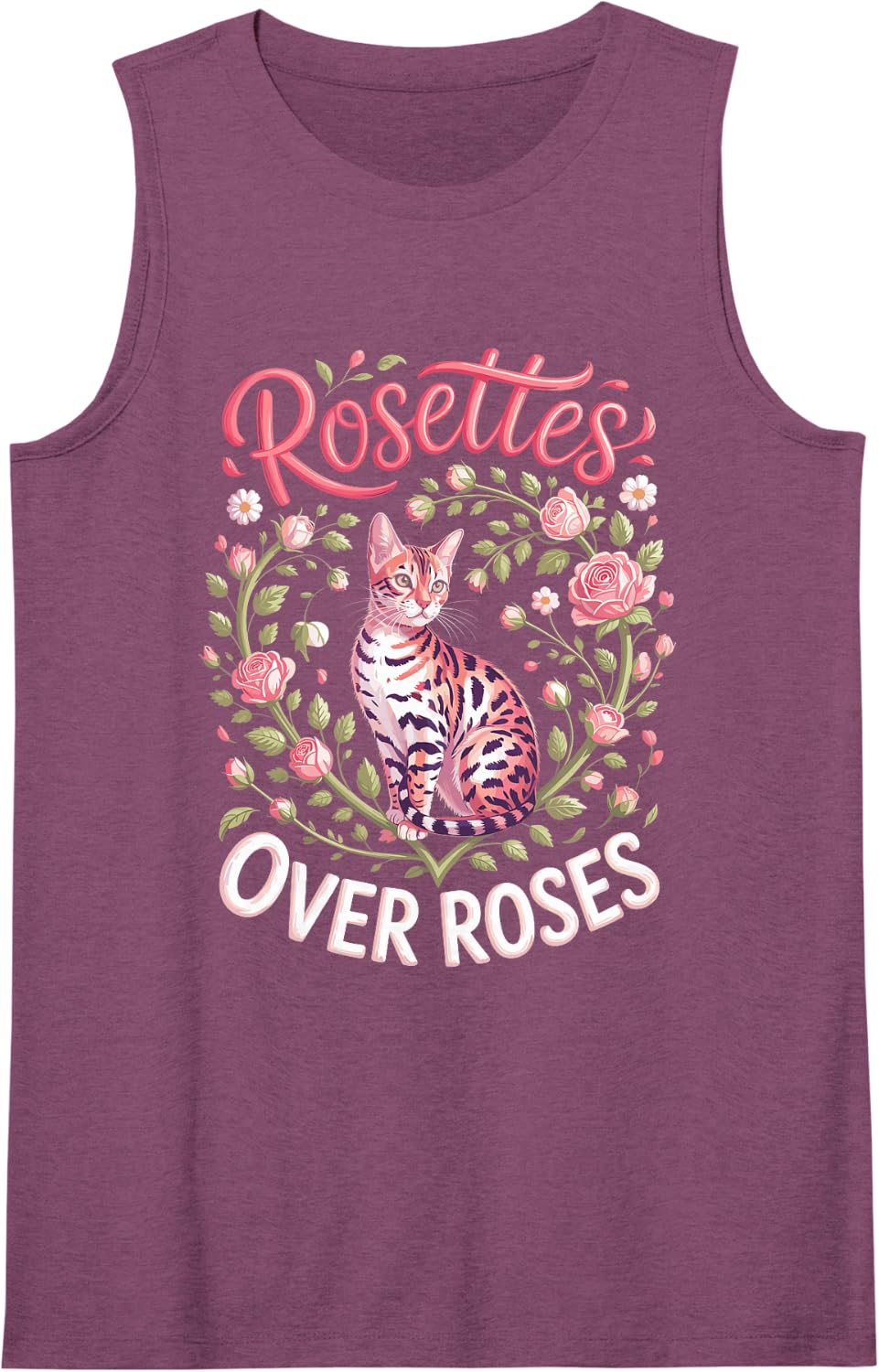 Rosettes Over Roses Bengal Cat Sleeveless Tank Top - Purple