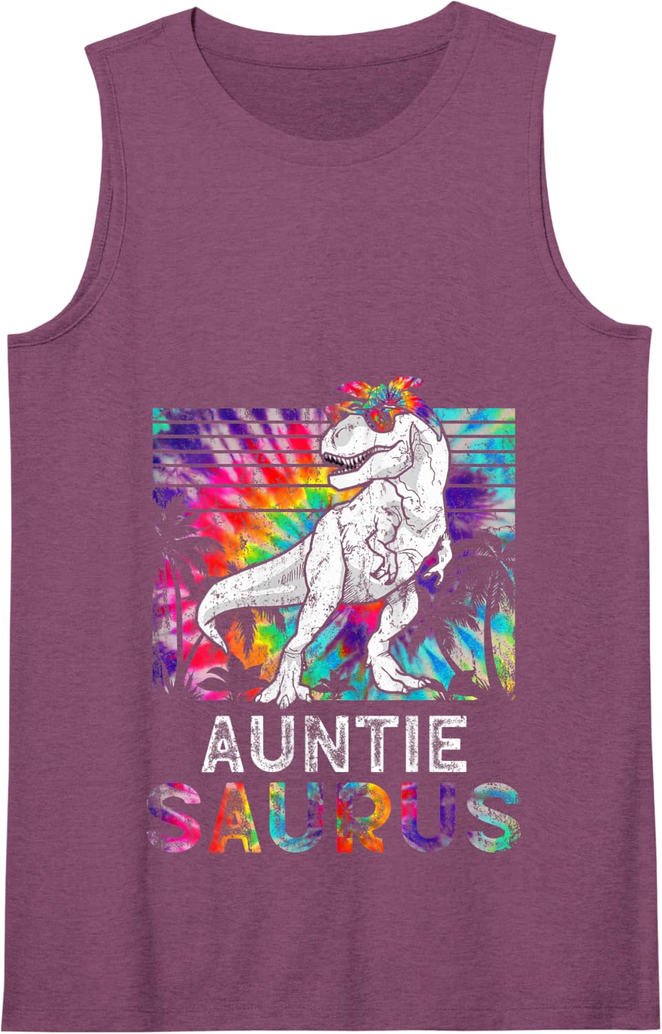 Auntiesaurus Dinosaur Auntie Saurus Family Matching Tie Dye Tank Top - Purple