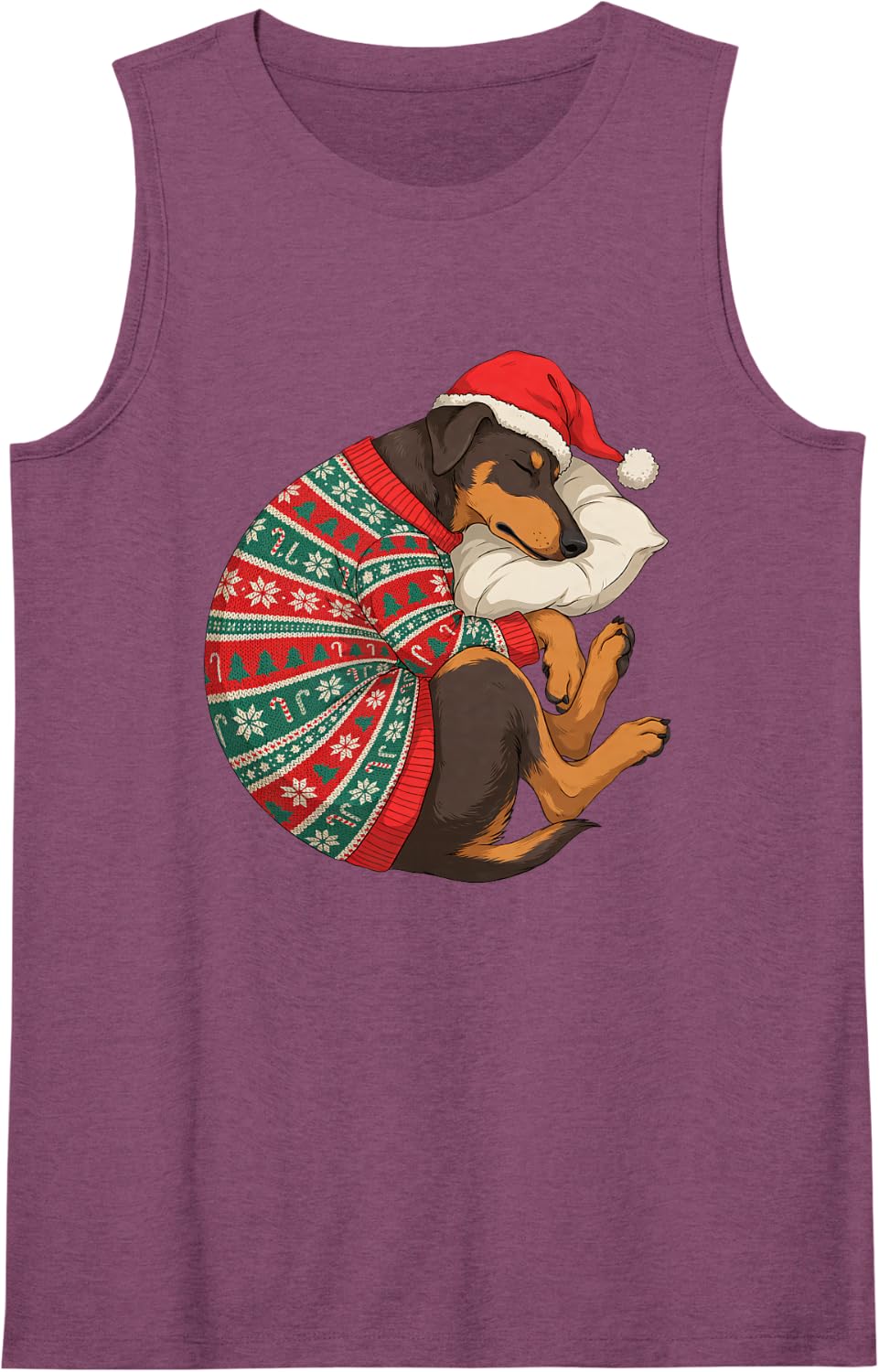 Cozy Sleepy Doberman Christmas Sweater Nap Dog Mom Dad Lover Sleeveless Tank Top - Purple