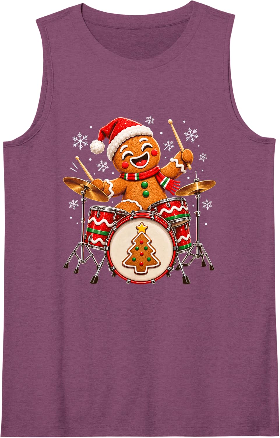 Christmas Drummer Gingerbread Man Playing Drums Kids Men Sleeveless Tank Top - Purple