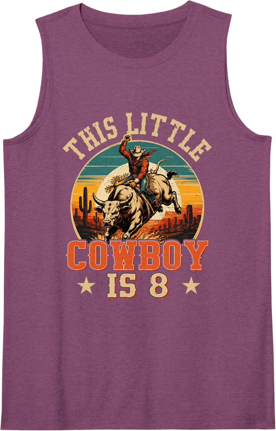 8 Years Old Bull Riding Lover 8th Birthday Cowboy Theme Tank Top - Purple