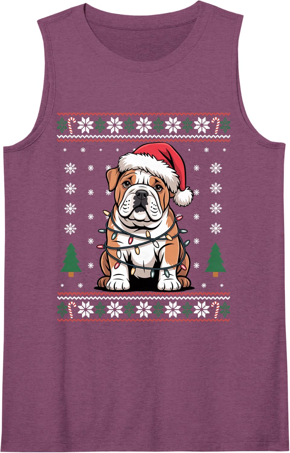 Cute Funny Bulldog Puppy Christmas Lights Dog Mom Dad Lover Sleeveless Tank Top - Purple