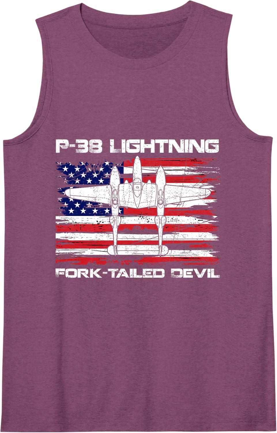 P-38 Lightning Fork-Tailed Devil Flag USA WW2 Aircraft Plane Sleeveless Tank Top - Purple