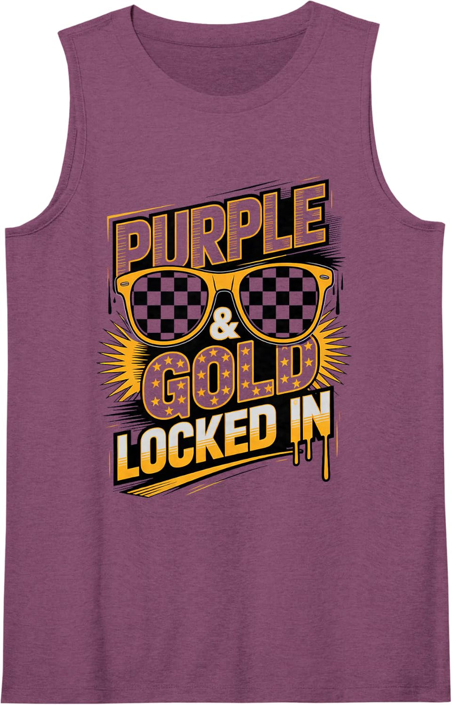 Bruh Purple & Gold Locked in Vibes High School Field Game Sleeveless Tank Top - Purple