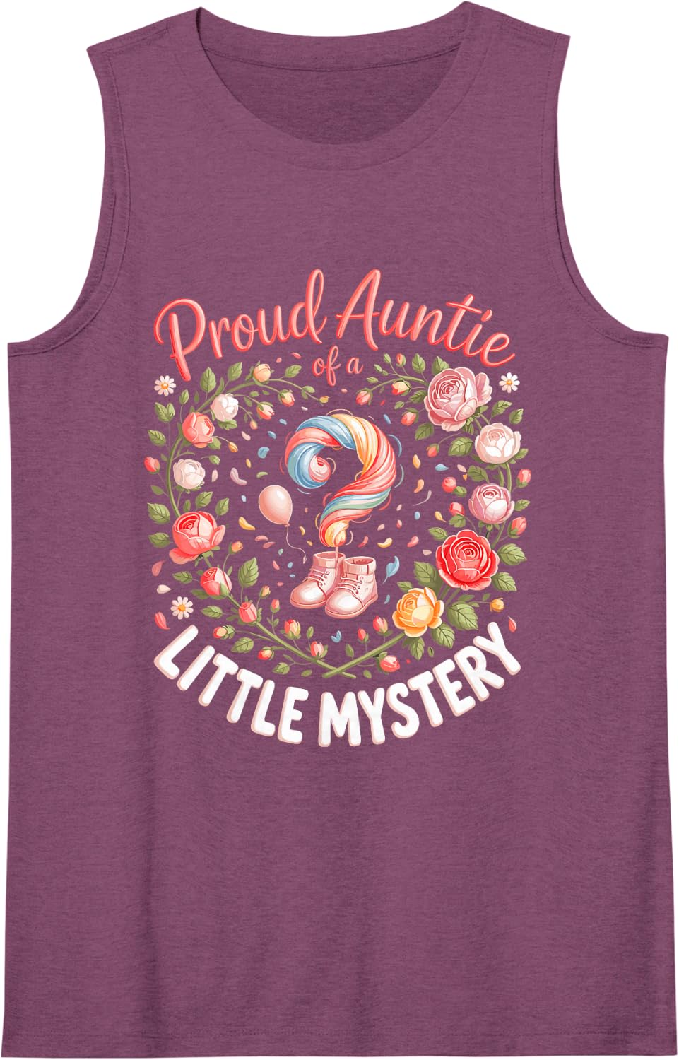Proud Auntie of A Little Mystery Gender Reveal Auntie Baby Sleeveless Tank Top - Purple