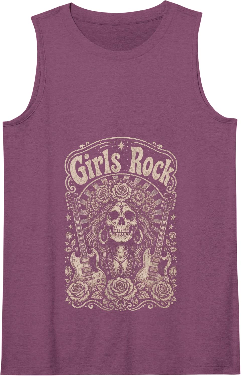 Girls Rock Skull Guitar Roses Boho Rock'n Roll Gifts Tank Top - Purple