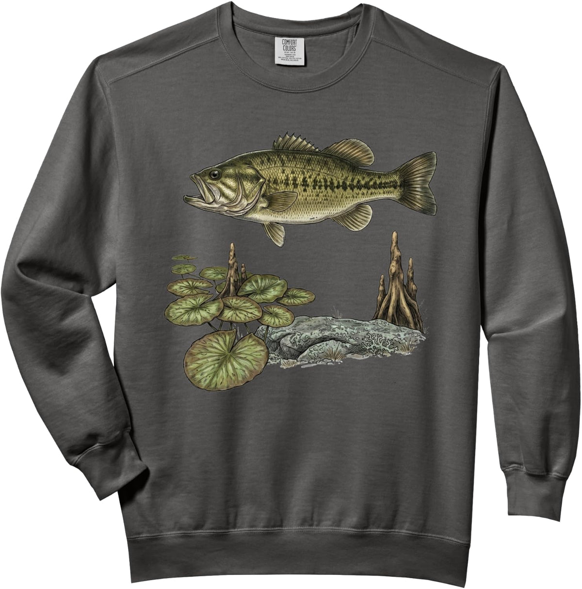 Largemouth Bass Lily Pads Cypress Knees Rock Fishing Comfort Colors Adult Sweatshirt - Adult Unisex Pepper