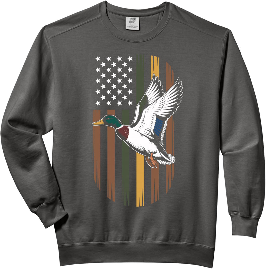Mallard Duck Hunting Camo American Flag Waterfowl USA Comfort Colors Adult Sweatshirt - Adult Unisex Pepper