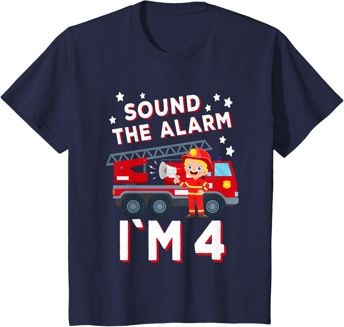 Kids Firefighter Truck 4th Birthday kids firefighter T-Shirt - Navy Blue