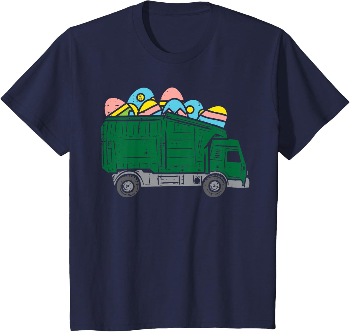 Kids Garbage Truck Eggs Cute Easter Day Egg Hunting Boys Kids T-Shirt - Navy Blue