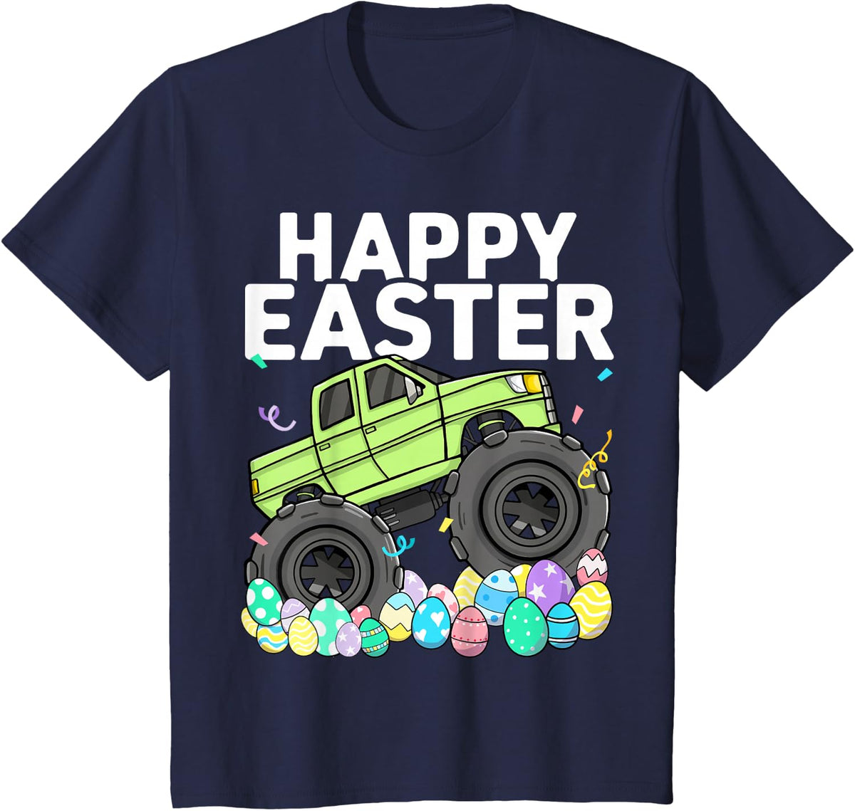 Kids Boys Happy Easter Monster Truck Easter Eggs Toddler T-Shirt - Navy Blue