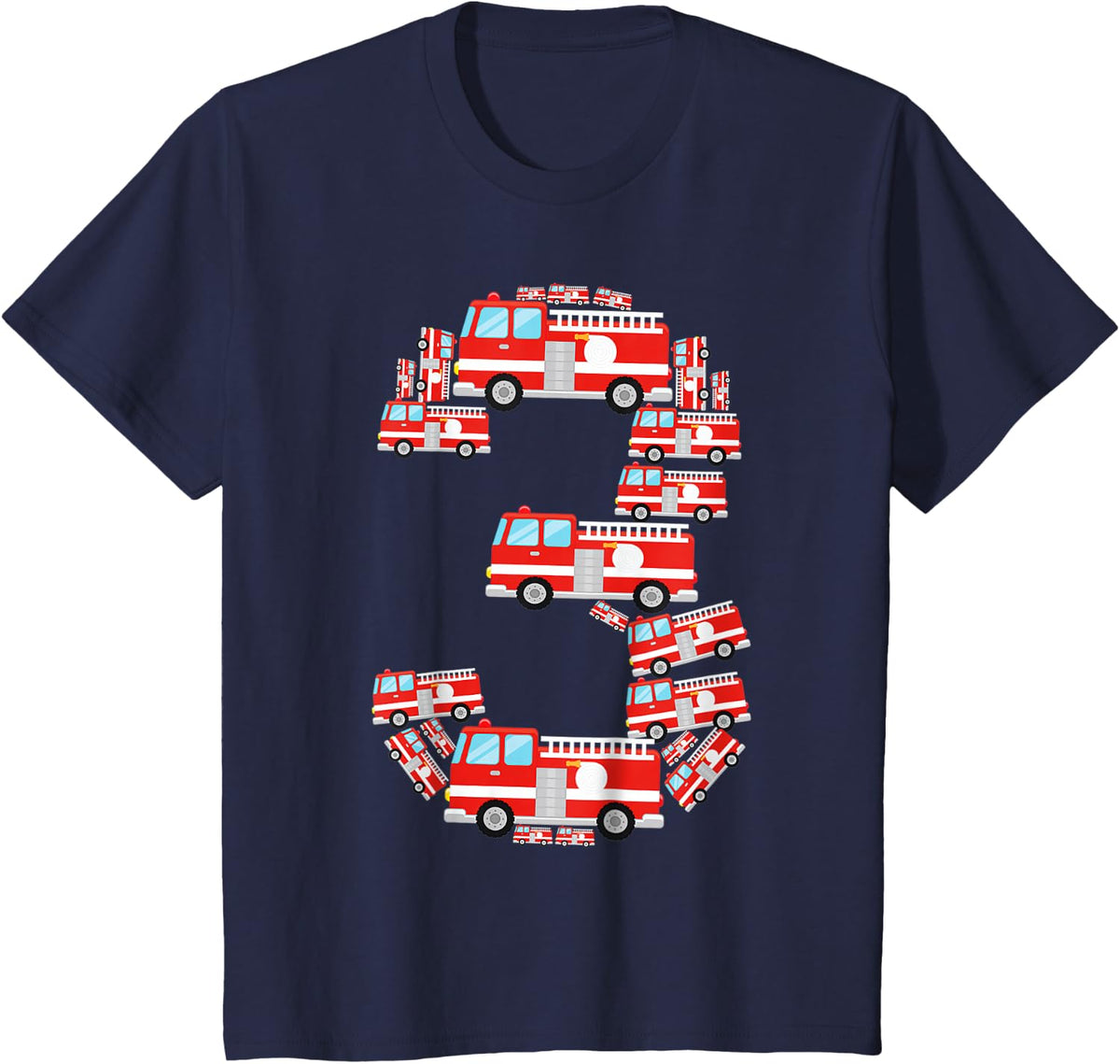 Fire Truck 3rd Birthday Boy Tee 3 Year Old Toddler Firefighter T-Shirt - Navy Blue