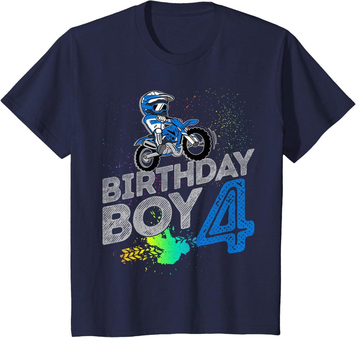 Dirt Bike Rider 4 Years Old Motocross 4th Birthday Boy T-Shirt Tee - Navy Blue