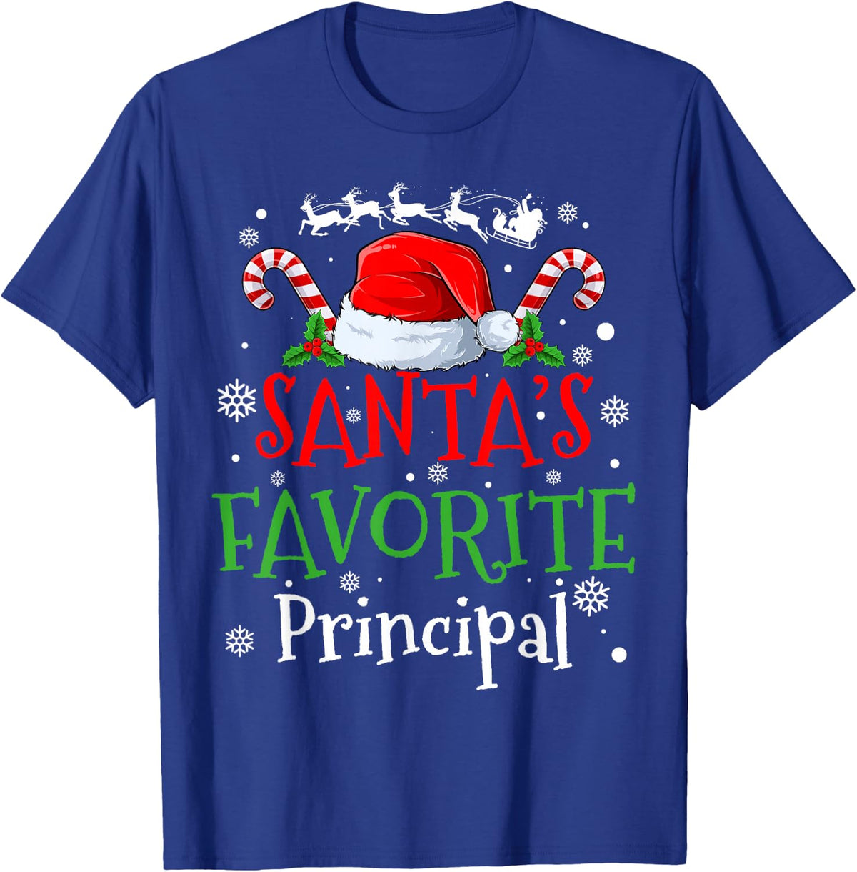 Santa's Favorite Principal Christmas Party T-Shirt - Royal Blue